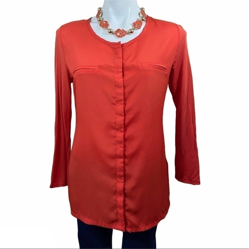 Women's Button-Down Orange Top Blouse Shirt Medium